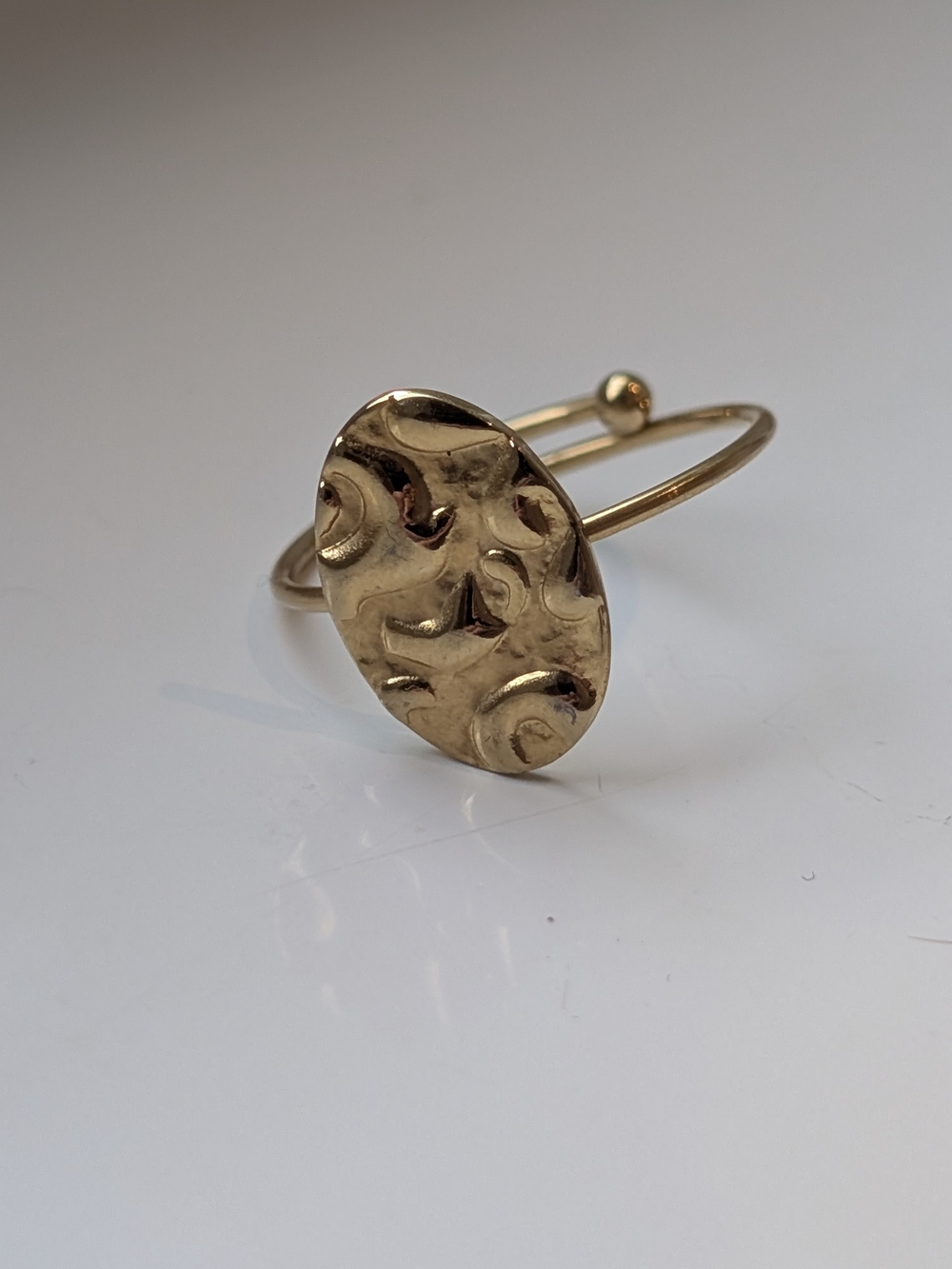 Gold-Tone Textured Disc Adjustable Ring